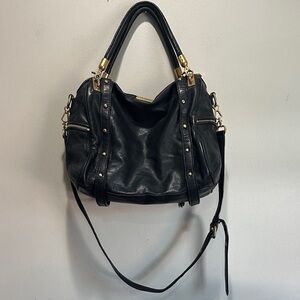 Rebecca Minkoff Black Leather Shoulder Bag with Gold Hardware (